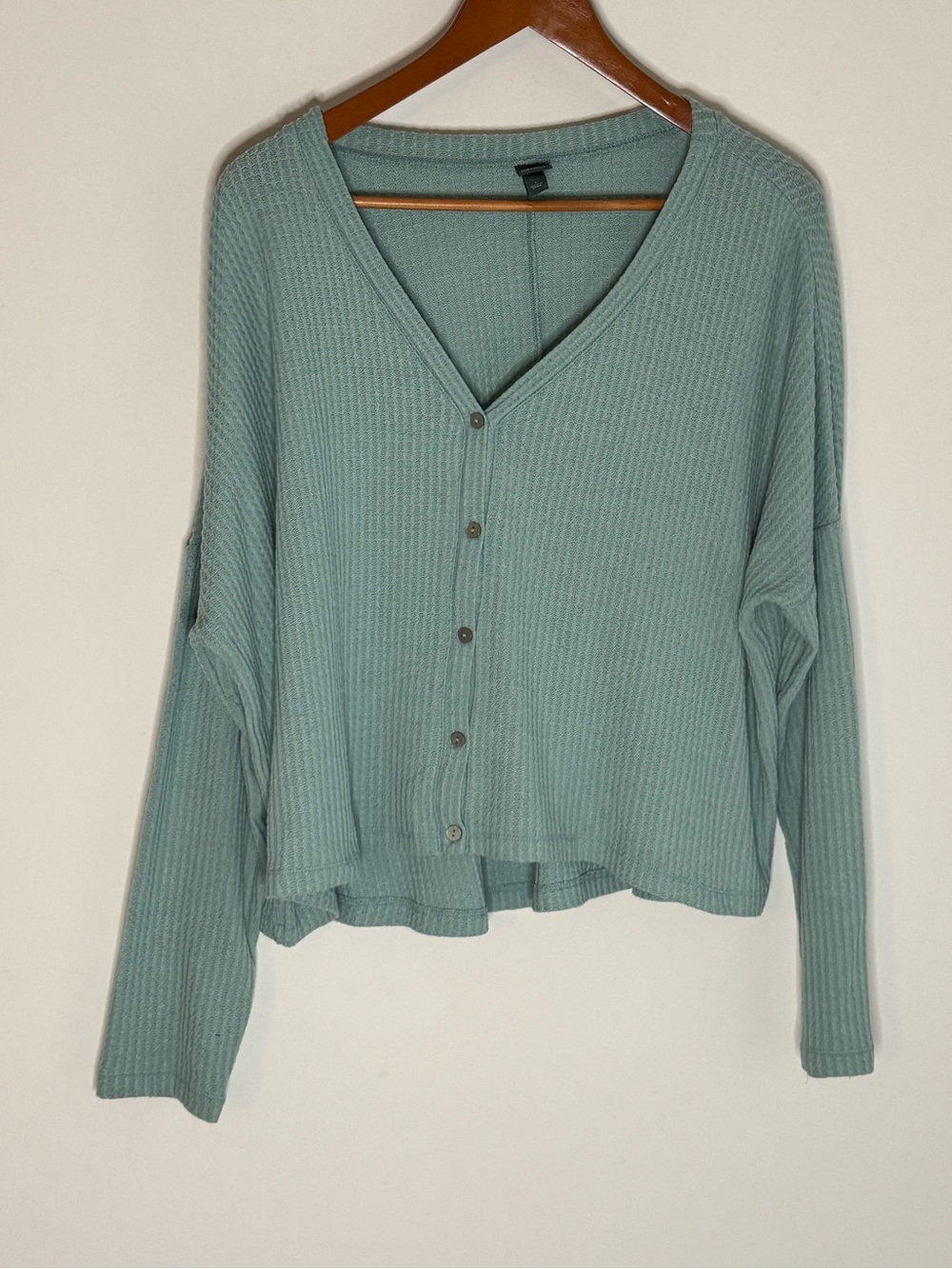 wild fable Sage Green V-Neck Button-Front Ribbed Cardigan